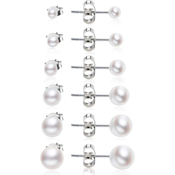 AAA+ édesvízi gyöngy fülbevaló nőknek, 6 páros készlet, hipoallergén, 3-8mm