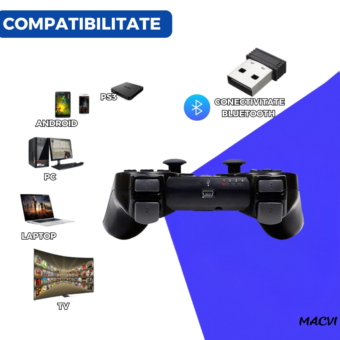 Joystick Controler pentru PS3 Macvi®, Doubleshock Wireless - eMAG.ro