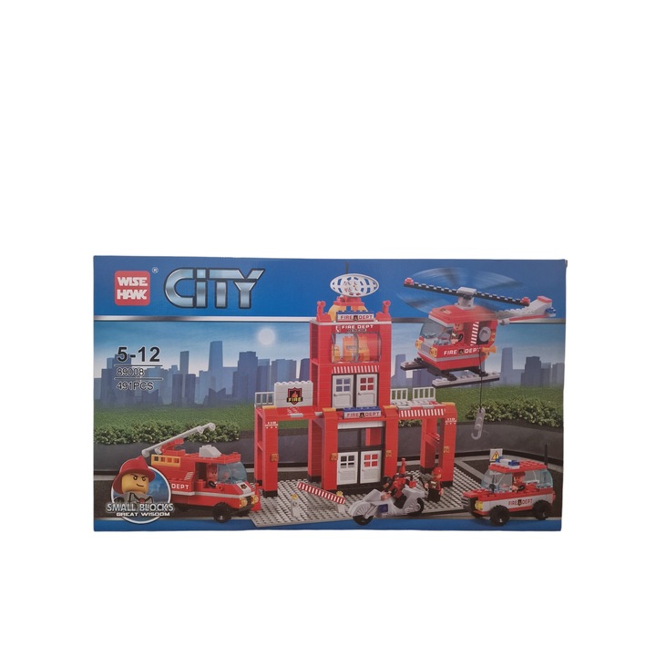 Statie de pompieri, masina de pompieri, elicopter, sediu de comanda, masina de pompieri, omuleti, 491 de piese