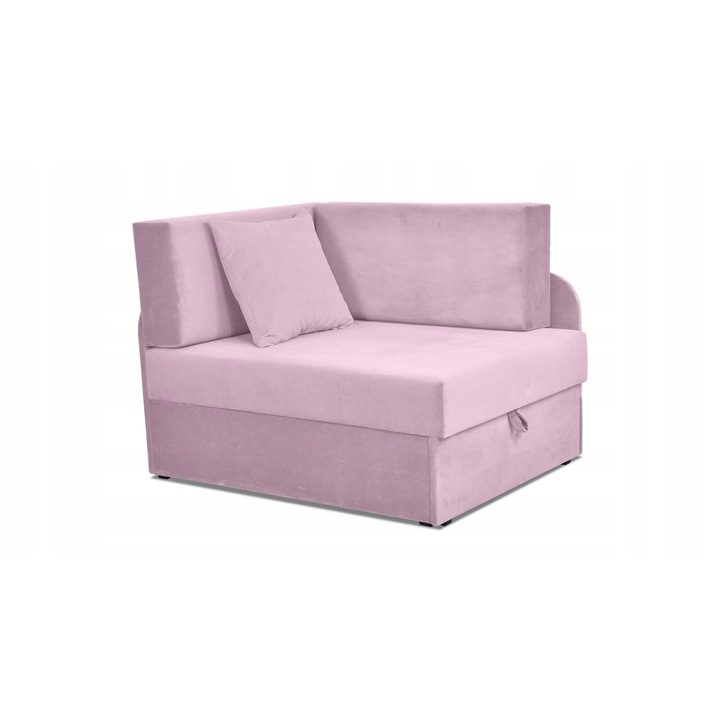 Gyermek sarokkanapé, Modell Denis, Family Meble, Kihúzható, Szövet/Fa, 78x80x107/180 cm, Világos rózsaszín