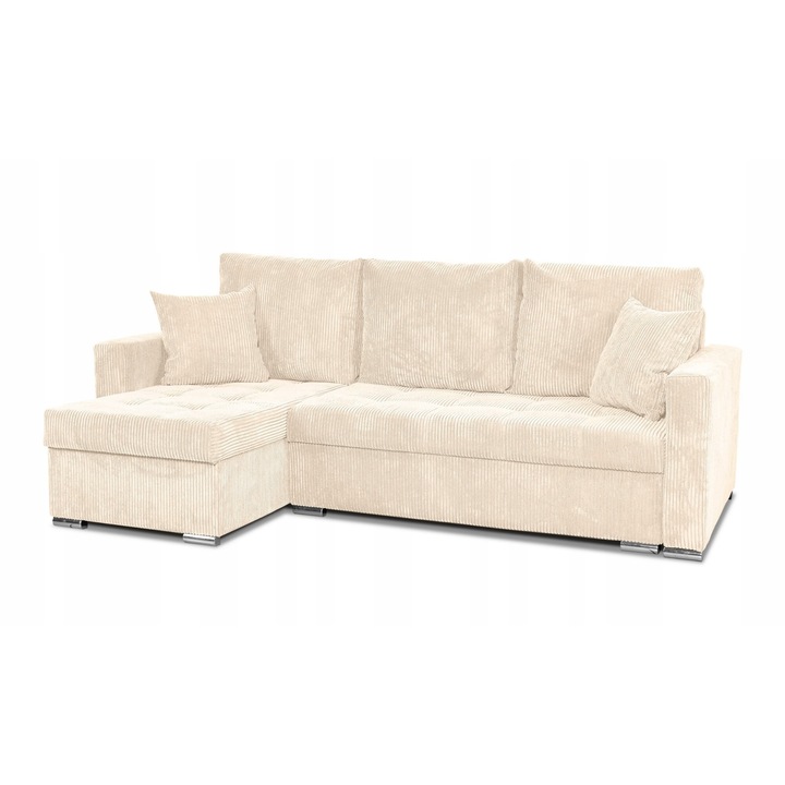 Sarokkanapé, Modell Bonito, Family Meble, Kihúzható, 226x140x74 cm, Szövet/Fa, Krémszín