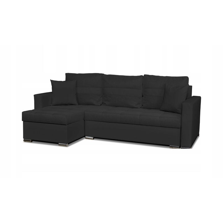 Sarokkanapé, Modell Figo, Family Meble, Kihúzható, 226x140x74 cm, Szövet/Fa, Fekete