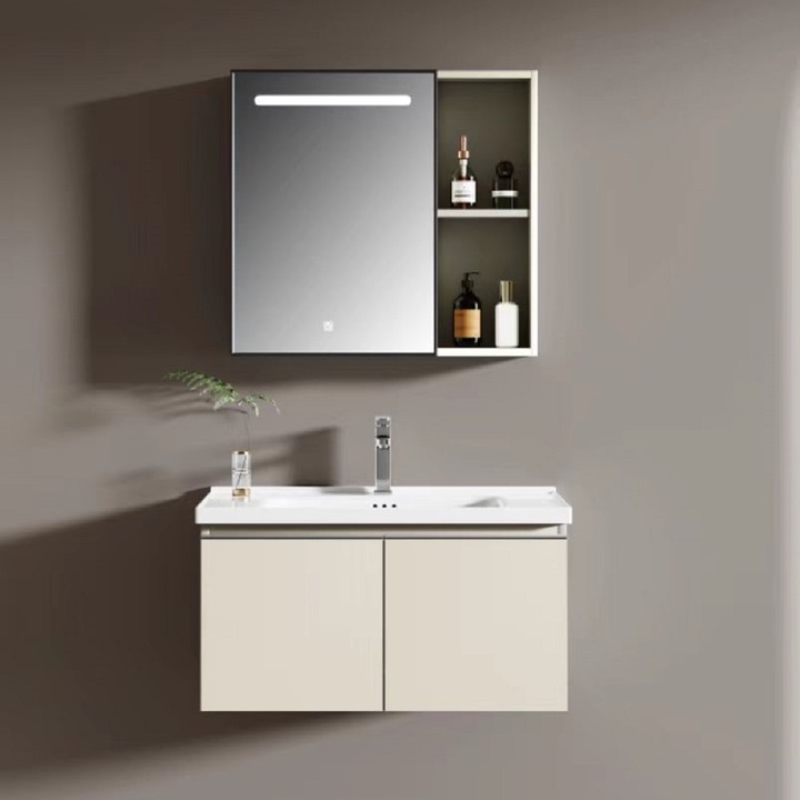 Комплект мебели за баня Sanotechnik, UMAG, PVC, 60 см, Оризово бял, две части