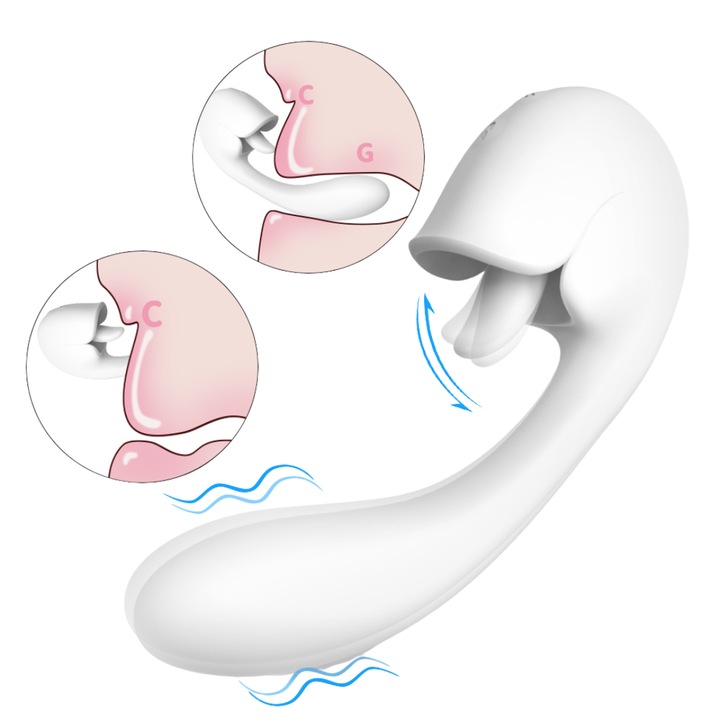 Vibrator Le Blanc, Silicon Medical, Stimulare Clitoridiana, 9 Moduri de vibratie, 9 Moduri de miscare a limbii, Rezistenta la apa Waterproof IPX7, Simulare miscare limba, Punct G+C, 16, 3 cm, ABS+Silicon