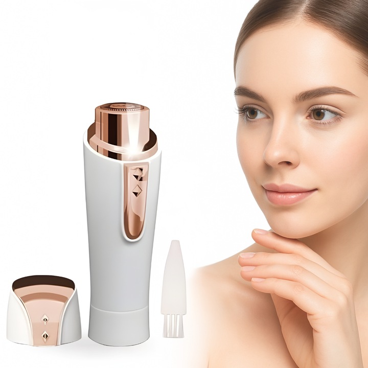 Epilator facial Macvi® Cap Aurit 18K Portabil cu LED Rezistent la Stropi Indepartare Rapida Par, 1 x 1,5V AA