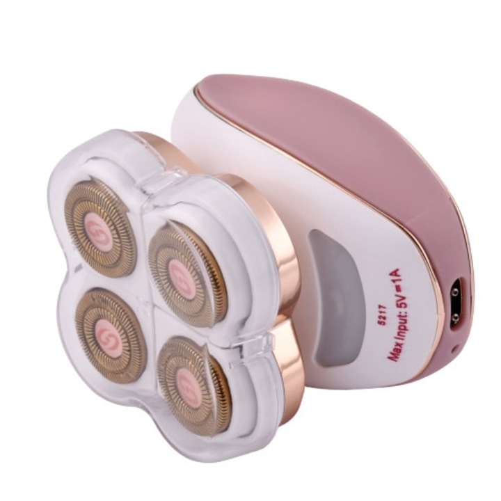 Macvi® USB акумулаторен електрически епилатор, 4 глави, безболезнен, бяла LED светлина, бял