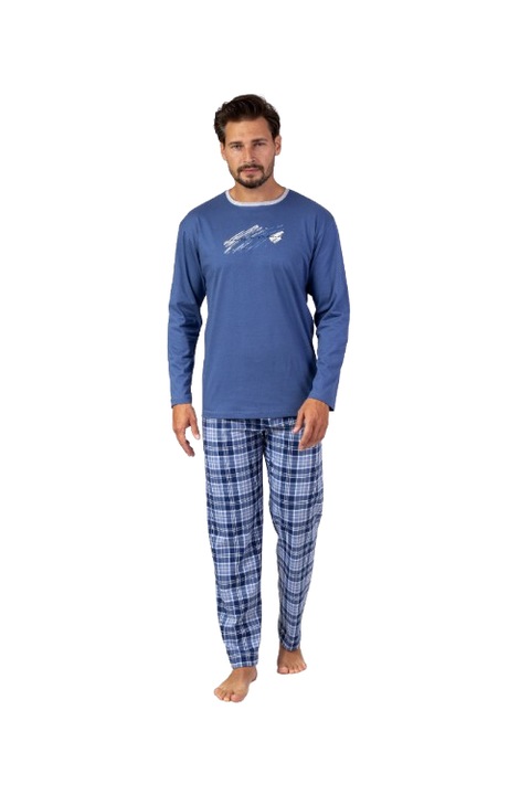 Férfi pizsama, ideje álmodozni, blúz és hosszú nadrág, Kék