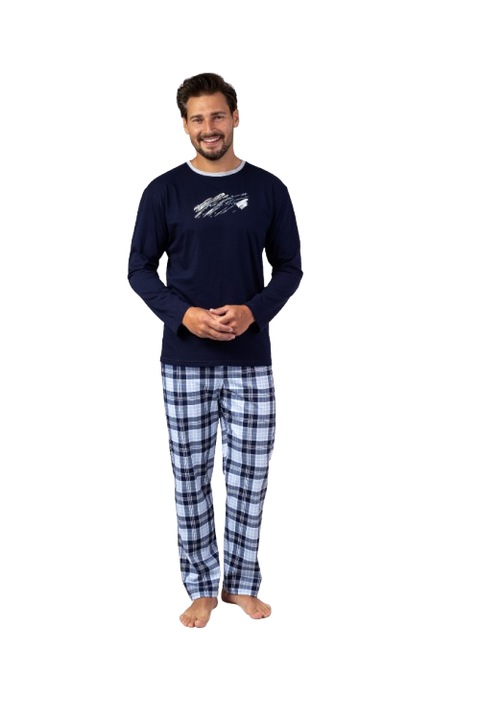 Férfi pizsama, ideje álmodozni, blúz és hosszú nadrág, Tengerészkék