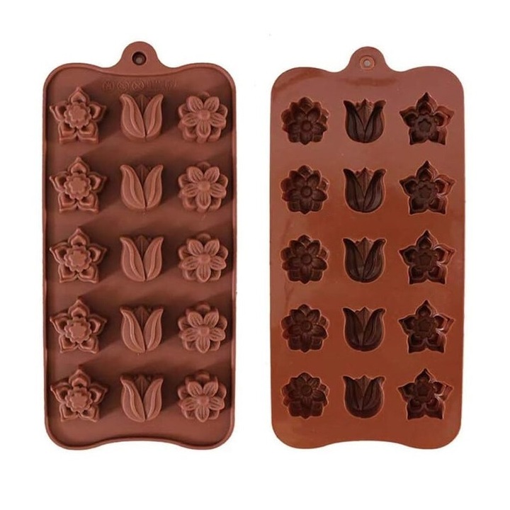 Forma Din Silicon Pentru Bomboane De Ciocolata Sau Jeleu, 5 x Forma Narcisa, 5 x Forma Lalea, 5 x Forma Musetel, 22x10.5 cm, Luxer