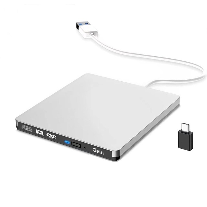 Oein Външно CD устройство, USB 3.0/Type-C адаптер, преносимо CD/DVD +/-RW устройство, тънък DVD/CD записвач/записвачка, високоскоростен трансфер на данни за лаптоп/настолен компютър, съвместим с Windows, Linux и Apple Mac