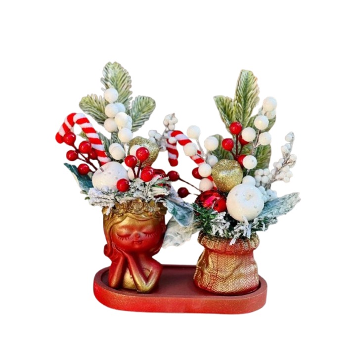 Set 2 Vaze ipsos cu aranjament floral Craciun model 1
