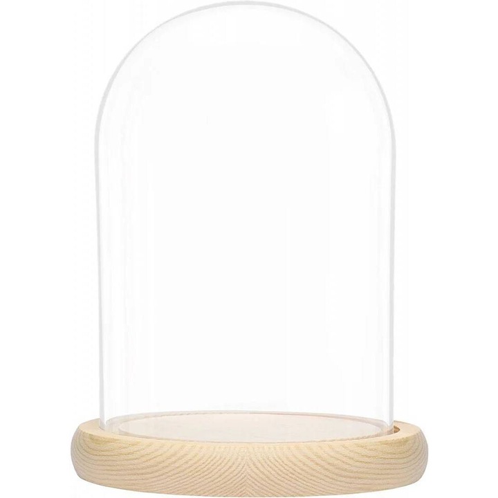 Cupola din sticla cu blat de lemn, 19x10 cm