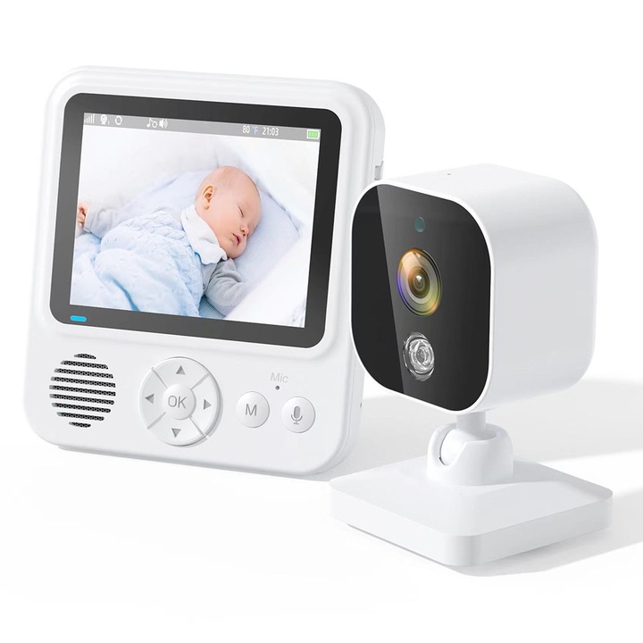Бебефон, Цифров безжичен аудио-видео Smart BabyCam idealSTORE, HD екран 2, 8 инча LCD, 8 песни за сън, Наблюдение на температурата, Нощна функция, VOX режим, Двупосочен, ECO режим, 360° ротация, Напомняне за кърмене, 5 будилника, Радио
