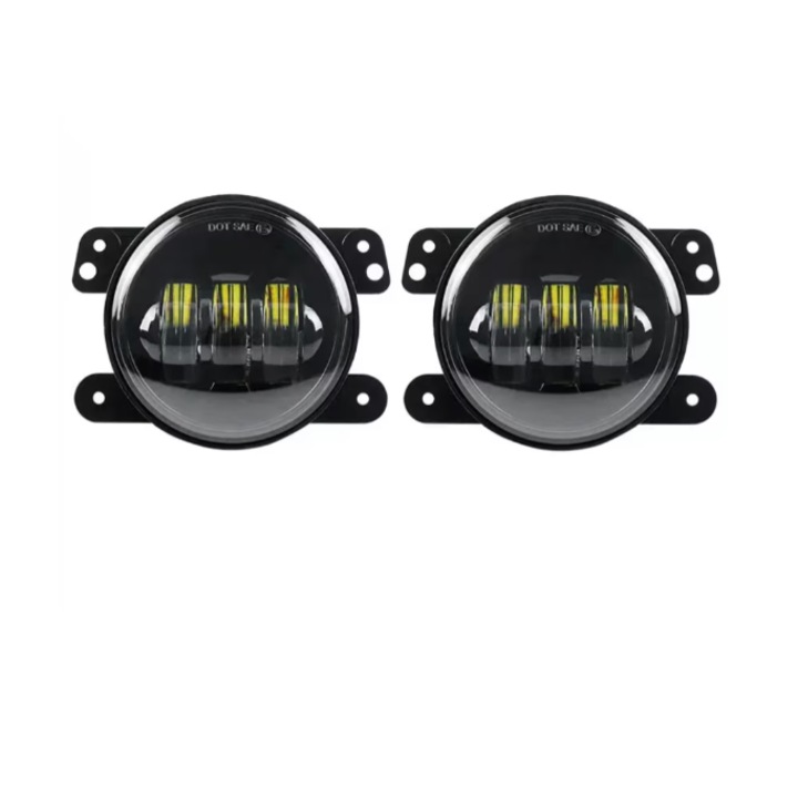 Set 2 proiectoare ceata LED Dacia, Renault, Nissan, lumina alba, diamentru 3.5" / 98mm, 30W, 12V, carcasa aluminiu, mufa H11, INELAG