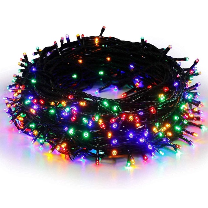 Impact Vision® Lineáris Karácsonyi Fényfüzér, 34 m, 500 LED, 8 Fényeffektussal, Sötétzöld Kábel, Többszínű