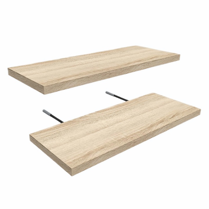 Set 2 Rafturi Suspendate, 45x17x1.8 cm, Culoare Stejar Sonoma, Design Modern, Polite Decorative, Dormitor, Living, Birou, Bucatarie, Baie, Organizare, Depozitare, Polita