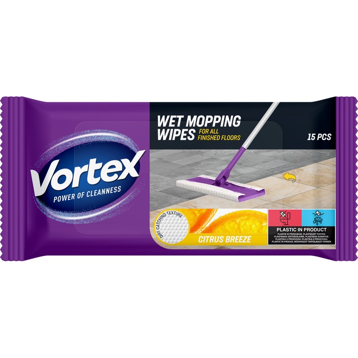 Lavete umede pentru mop 15 buc, VORTEX Citrus Breeze