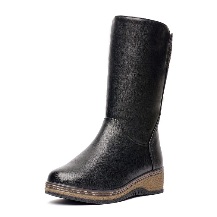 Női prémes csizma W043171, fekete, Fekete