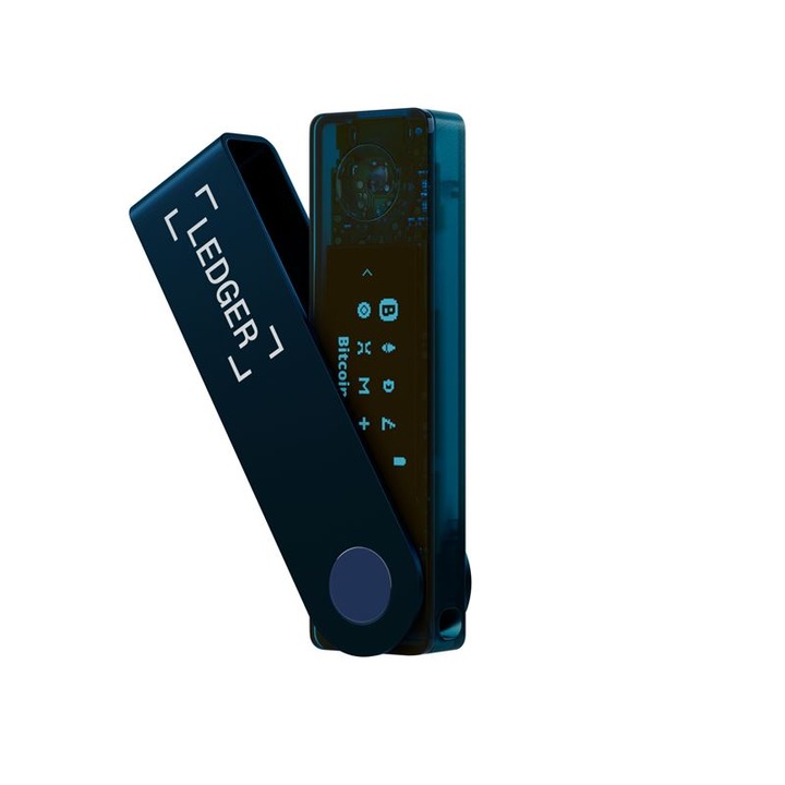 Електронен портфейл Ledger Nano X Crypto, за виртуални валути Bitcoin, Ethereum, Dash, ZCash и други, Sapphire Blue