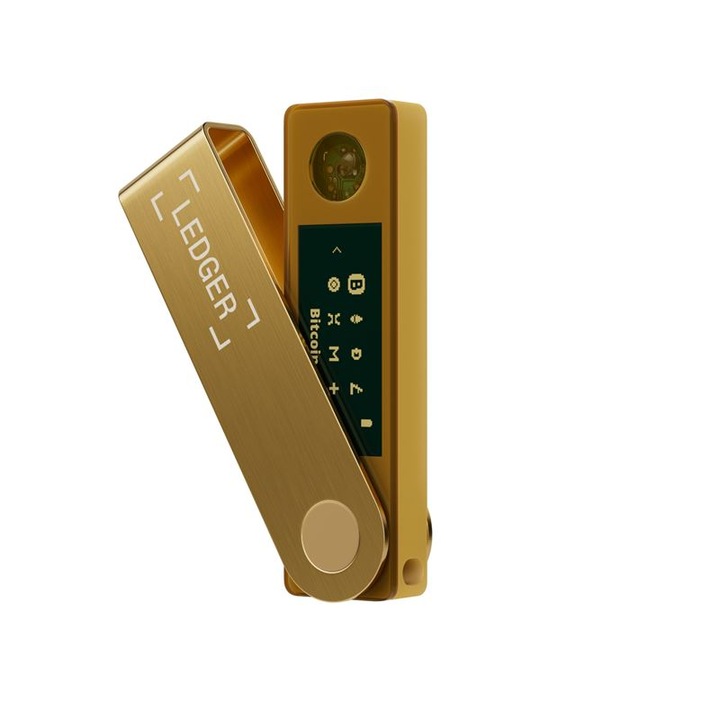 Електронен портфейл Ledger Nano X Crypto, за виртуални валути Bitcoin, Ethereum, Dash, ZCash и други, Златист