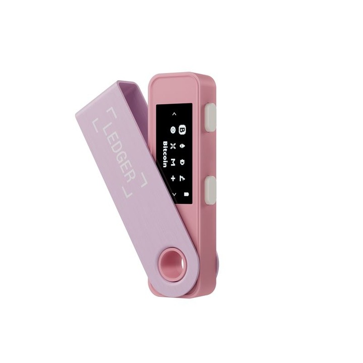 Ledger Nano S Plus Crypto електронен портфейл, за виртуални валути Bitcoin, Ethereum, Dash, ZCash и други, пастелно розово