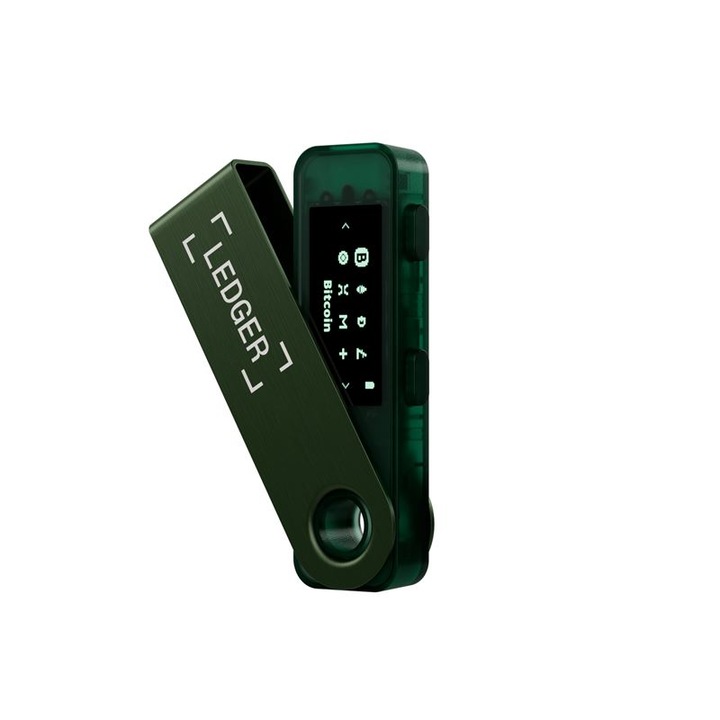 Електронен портфейл Ledger Nano S Plus Crypto, за виртуални валути Bitcoin, Ethereum, Dash, ZCash и други, Emerald Green