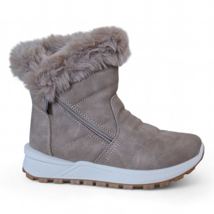 Botine apreschi pentru femei, Fashion cu TEX, inchiderea cu fermoar, cu captuseala calduroasa, Bej, Bej