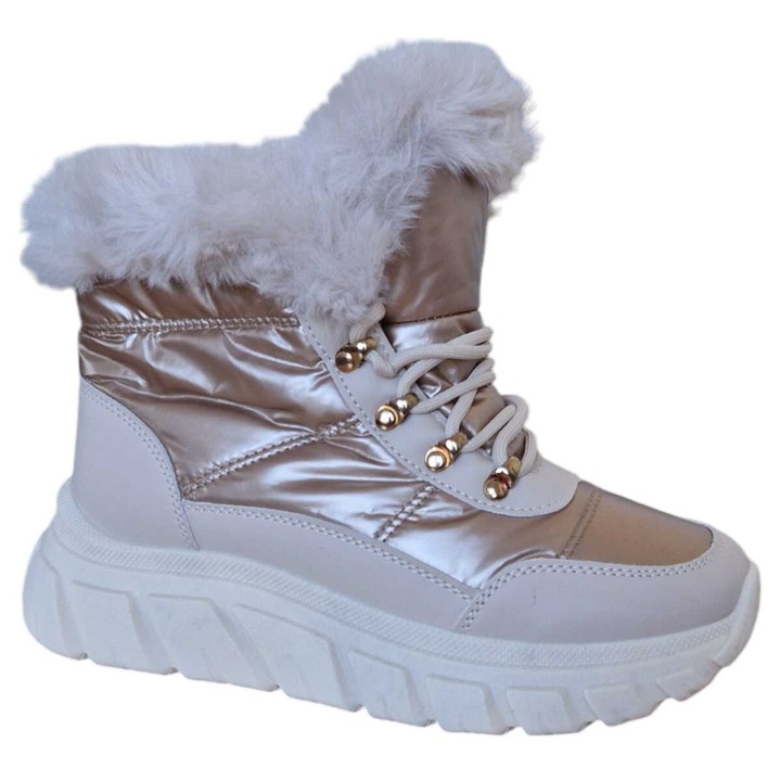 Ghete trendy si calduroase pentru femei, Fashion, inchiderea cu siret in fata, captuseala calduroasa, Crem, Crem