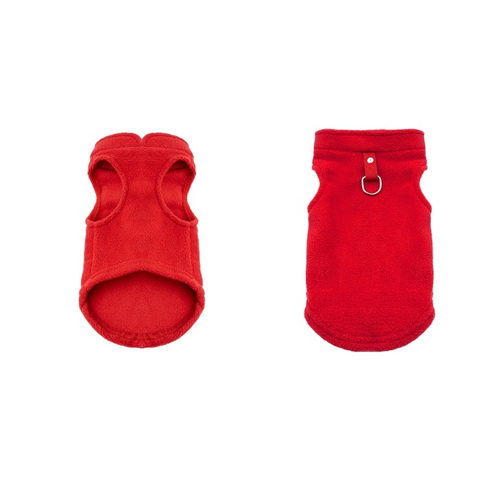 Vesta din fleece pentru caini si pisici, design cu D-ring, rosu stralucitor, marimea S