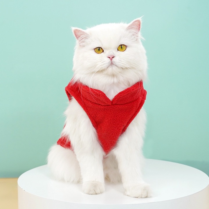 Vesta din fleece pentru caini si pisici, design cu D-ring, rosu stralucitor, marimea XL