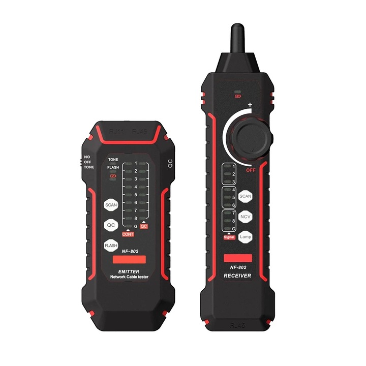 Кабелен тестер, E-ETOP, ENF-802, NCV/QC тест, CAT5, CAT6, мрежов кабел RJ45, RJ11, презареждаеми батерии