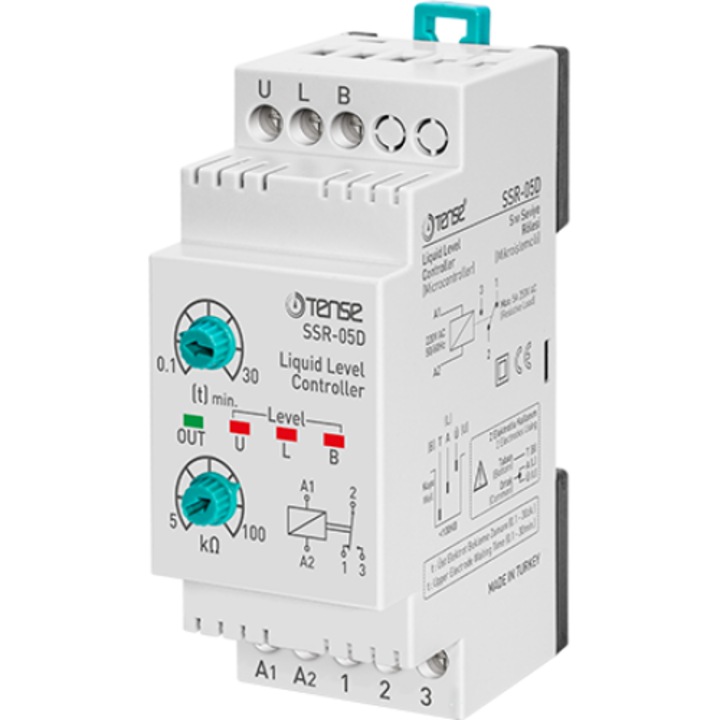 Controler de nivel, TENSE, cu comutator de timp, 5K Ohm - 100K Ohm, montare pe sina DIN