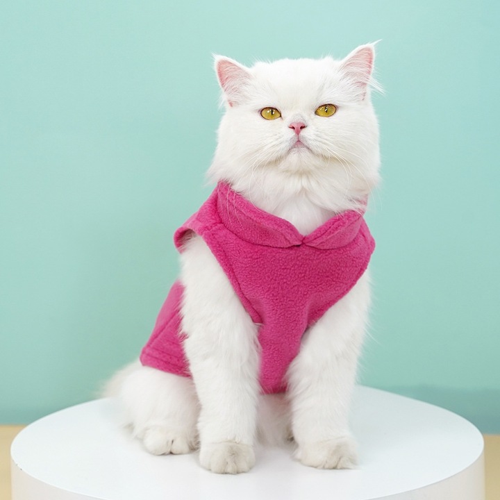 Vesta din fleece pentru caini si pisici, design cu D-ring, culoare roz, marimea M