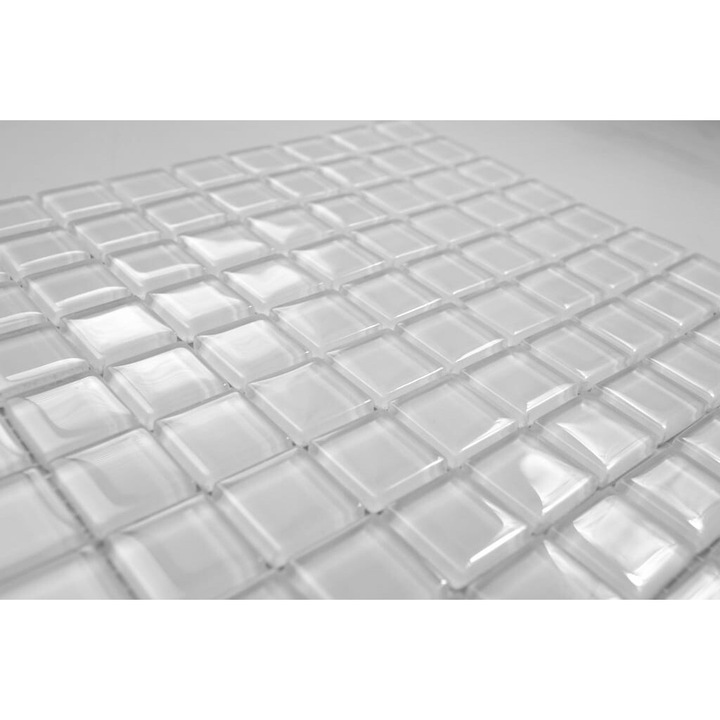 Mozaic de sticla alb lucios, faianta decorativa moderna alb