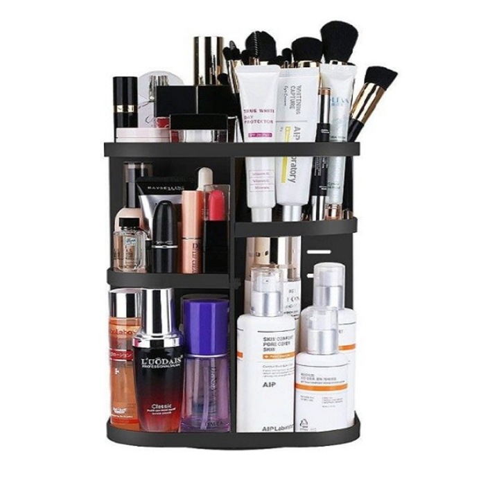 Въртящ се органайзер за козметика, голям капацитет, coshop®, регулируеми слоеве, 30x23x4 см, черен