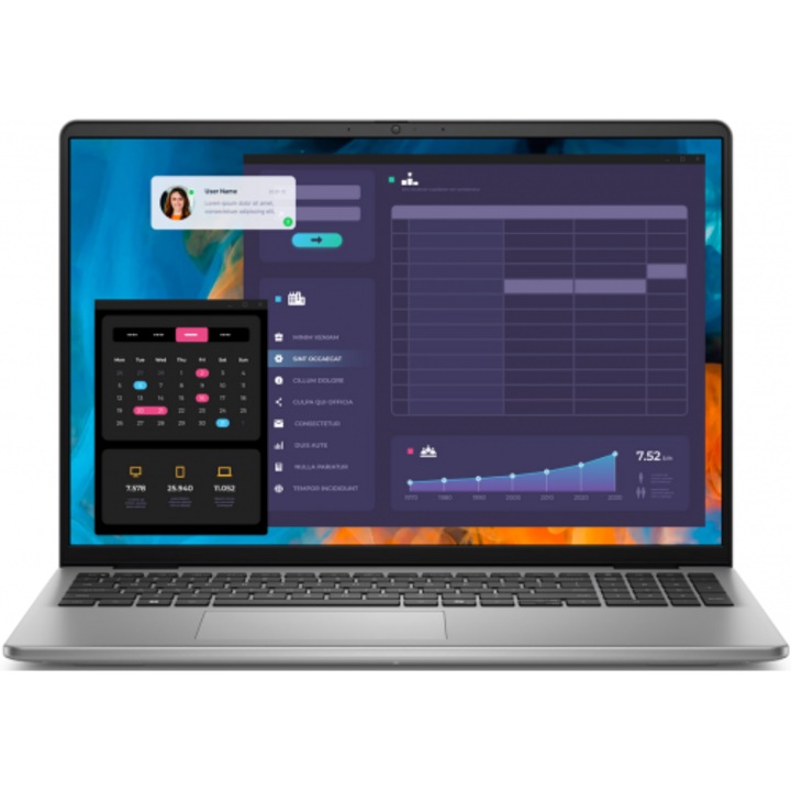Dell Vostro 5640 laptop, 16" FHD+, Intel Core 7 150U 12M gyorsítótár, akár 5,40 GHz, 16GB, 512GB SSD, Intel Graphics, Win 11 Pro, szürke