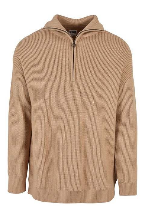 Urban Classics, Pulover supradimensionat cu fenta cu fermoar, Maro nisip