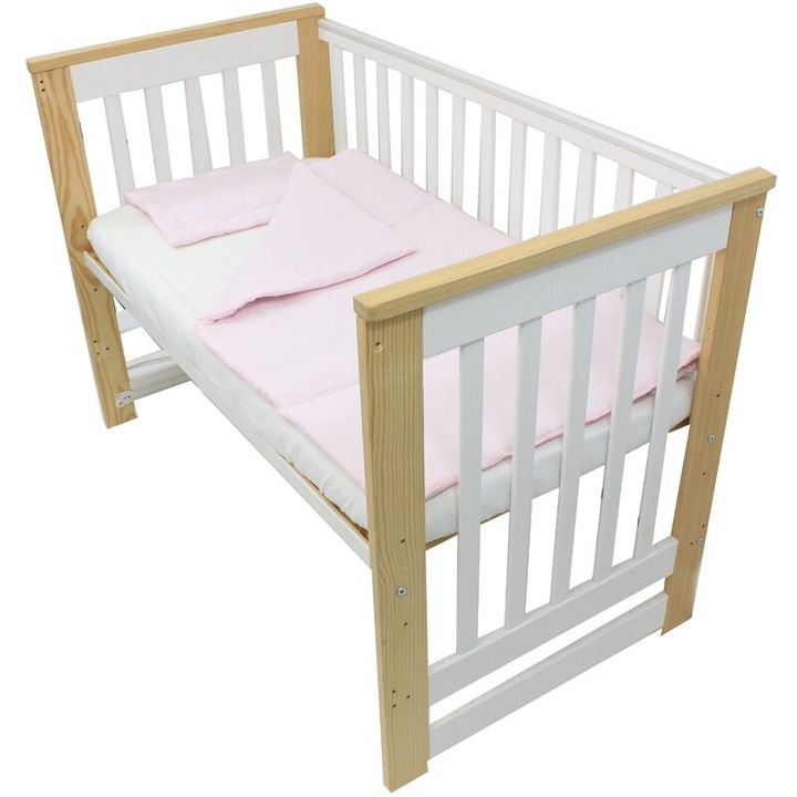 Set 2 piese, plapumioara si perna, muselina, bumbac organic, roz, 120x60cm