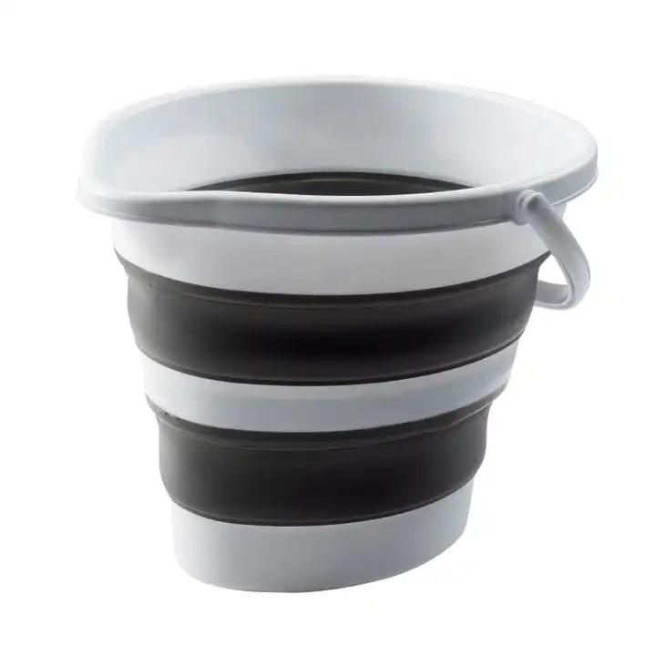 Galeata pliabila, capacitate 10L, din plastic si silicon, dimensiuni 34X26X21 cm, alb/gri