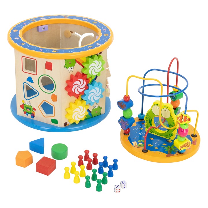Joyz multifunkcionális 8 az 1-ben Montessori tevékenység kocka, természetes fából, 25x20 cm, motoros képességek fejlesztésére