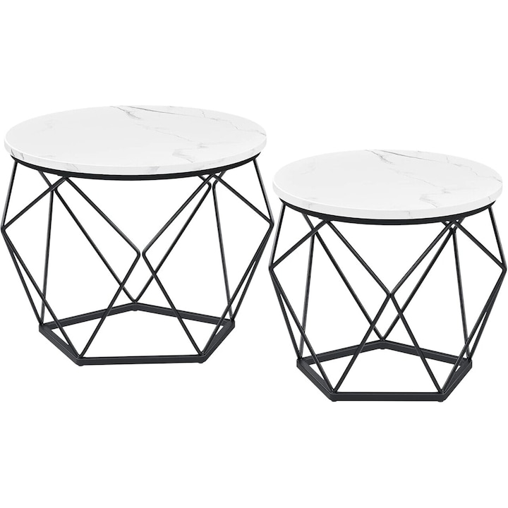Комплект от 2 холни маси Modern, Vasagle, подвижен плот, 60x45 см, макс. 30 кг, стомана/ПДЧ, бяло/черно