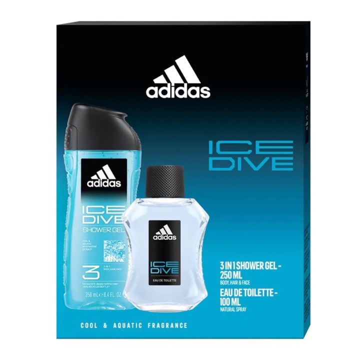 Adidas Ice Dive Férfi Ajándék Szett, Eau de Toilette 100 ml, Tusfürdő 250 ml