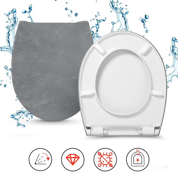 Capac WC, Hamberger, Fabricat Dintr-Un Duroplast Durabil, Rezistent La Zgarieturi Si Crapaturi, Functie De Inchidere Silentioasa Pentru Un Confort Sporit, Montaj Reglabil Care Permite Demontarea Usoara A Capacului Din Ceramica, Multicolor