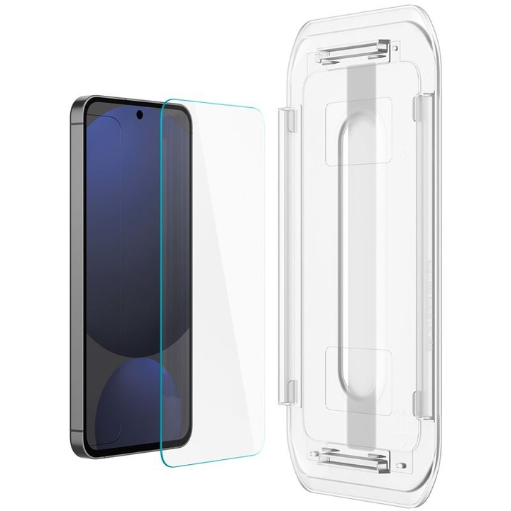 Samsung Galaxy S24 FE SM-S721, Kijelzővédő fólia, ütésálló fólia (az íves részre is!), Tempered Glass (edzett üveg), Spigen Ez Fit, Clear, 2 db / csomag