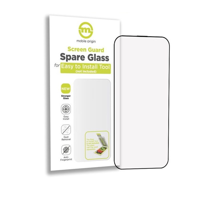 Teljes fedésű tartalék üvegfólia a Mobile Origin Screen Guard tartalék készlethez, amely kompatibilis az iPhone 16 Pro Black készülékkel