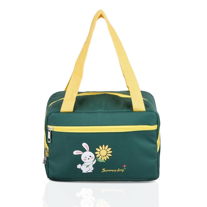 Термоизолираща чанта, Flippy, отделения за телефон и прибори, многофункционална, водоустойчива, 30x21x20 см, дизайн на заек, зелена