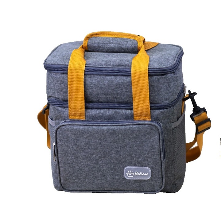 Термо чанта, Cyrax, 2 отделни отделения, многофункционална, водоустойчива, дръжки и презрамка, 25.5x18x30 см, сива