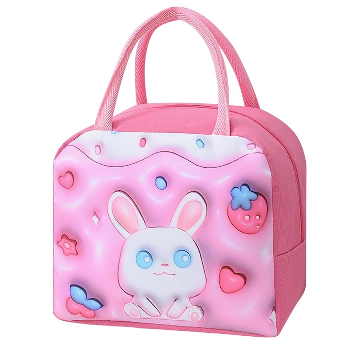 Хладилна чанта Flippy Cooler Bag Преносима за деца Платнена за обяд, от Оксфорд 23x13x19cm заешки модел розово