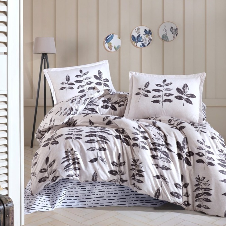 Levélmintás dupla ágynemű, 100% ranforce pamut, 4 db, 240 x 260 cm, Speciális ágynemű, Hafsa
