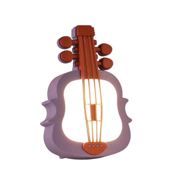 Lampa de Veghe, Cyrax, cu Protectie pentru Ochi, Model Violina, Lumina Calda, Incarcare USB, ABS, 14.3x5x9.9 cm, Mov/ Portocaliu